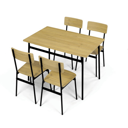 Set moderní jídelní stůl se židlemi Autronic Jídelní set (1+4), MDF dekor divoký dub, čtyřnohá kovová podnož, černý matný lak (AUT-O2155 OAK) (9)