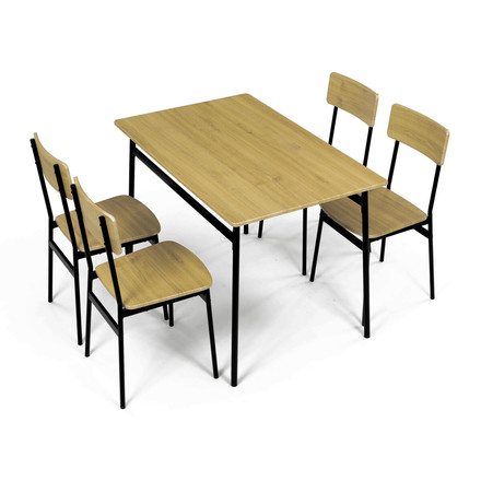 Set moderní jídelní stůl se židlemi Autronic Jídelní set (1+4), MDF dekor divoký dub, čtyřnohá kovová podnož, černý matný lak (AUT-O2155 OAK) (10)
