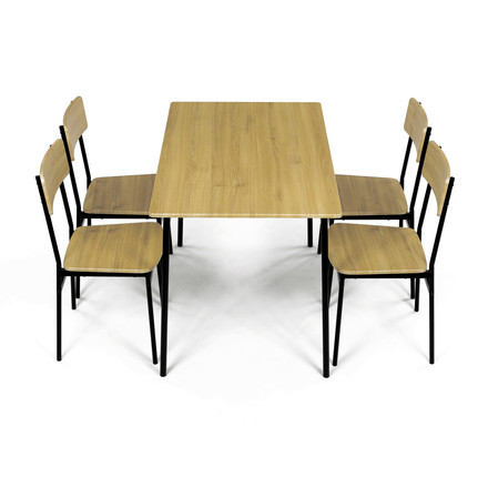 Set moderní jídelní stůl se židlemi Autronic Jídelní set (1+4), MDF dekor divoký dub, čtyřnohá kovová podnož, černý matný lak (AUT-O2155 OAK) (11)