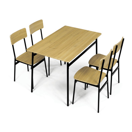 Set moderní jídelní stůl se židlemi Autronic Jídelní set (1+4), MDF dekor divoký dub, čtyřnohá kovová podnož, černý matný lak (AUT-O2155 OAK) (12)