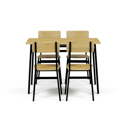 Set moderní jídelní stůl se židlemi Autronic Jídelní set (1+4), MDF dekor divoký dub, čtyřnohá kovová podnož, černý matný lak (AUT-O2155 OAK) (2)