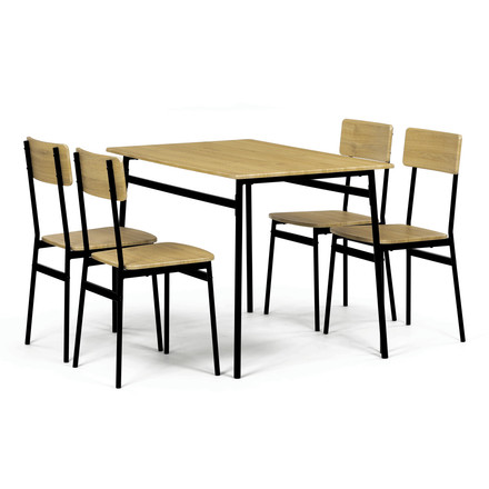 Set moderní jídelní stůl se židlemi Autronic Jídelní set (1+4), MDF dekor divoký dub, čtyřnohá kovová podnož, černý matný lak (AUT-O2155 OAK) (4)
