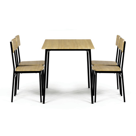 Set moderní jídelní stůl se židlemi Autronic Jídelní set (1+4), MDF dekor divoký dub, čtyřnohá kovová podnož, černý matný lak (AUT-O2155 OAK) (5)