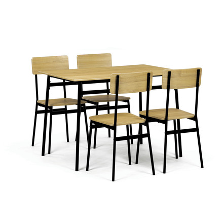 Set moderní jídelní stůl se židlemi Autronic Jídelní set (1+4), MDF dekor divoký dub, čtyřnohá kovová podnož, černý matný lak (AUT-O2155 OAK) (7)