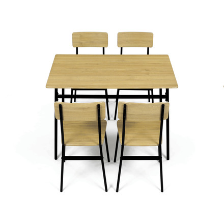 Set moderní jídelní stůl se židlemi Autronic Jídelní set (1+4), MDF dekor divoký dub, čtyřnohá kovová podnož, černý matný lak (AUT-O2155 OAK) (8)
