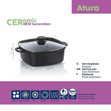 Pekáč Kela KL-15166 Atura s poklicí litý hliník černá 28x28x11cm 6,0 l (7)