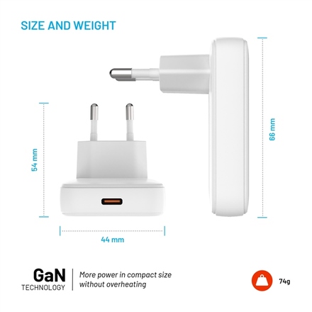 Nabíječka do sítě Fixed Slim, 1xUSB-C, GaN, PD, 30W - bílá (4)