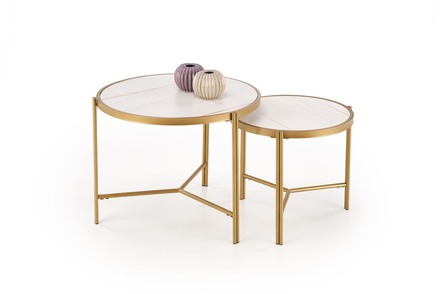 Konferenční stolky Halmar FATIMA sestava, bílá mramor / zlatá (1p=1szt) (2)