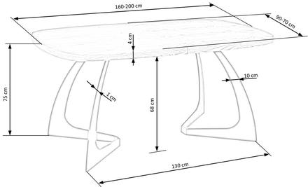 Moderní jídelní stůl s rozkladem Halmar VELDON, deska - dub přírodní, nohy - černá (2p=1szt) (2 Karton) (5)