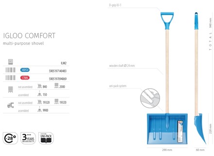 Dětské nářadí Prosperplast hrablo/lopata Igloo Comfort modrá (1)