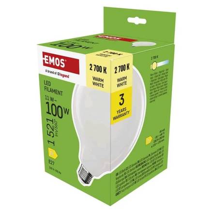 LED žárovka Emos ZF2D62 Filament G125 / E27 / 11 W (100 W) / 1521 lm / teplá bílá (1)