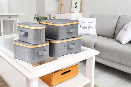 Úložný box G21 30 x 30 x 15 cm, bambusový s víkem, šedý (17)