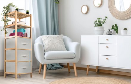 Bambusový regál G21 s 5 košíky, béžový (8)