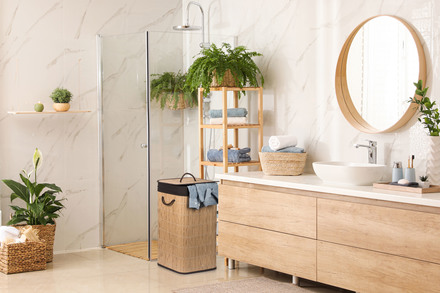 Koš na prádlo G21 72 l, ratanový design s hnědým košem (7)