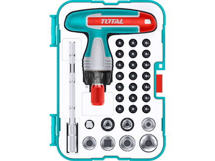 Šroubovák Total TACSD30316 ráčnový s T-rukojetí a hroty, sada 31ks, CrV (1)