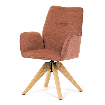 Dřevěná jídelní židle Autronic Židle jídelní s područkami, oranžová voděodpudivá látka, dubové nohy, otočná 360° (DCH-C2148 ORA2)