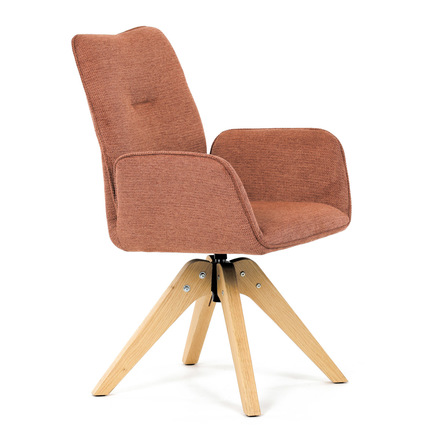 Dřevěná jídelní židle Autronic Židle jídelní s područkami, oranžová voděodpudivá látka, dubové nohy, otočná 360° (DCH-C2148 ORA2) (11)