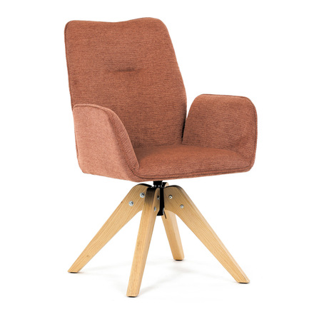 Dřevěná jídelní židle Autronic Židle jídelní s područkami, oranžová voděodpudivá látka, dubové nohy, otočná 360° (DCH-C2148 ORA2) (12)