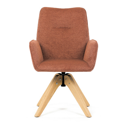 Dřevěná jídelní židle Autronic Židle jídelní s područkami, oranžová voděodpudivá látka, dubové nohy, otočná 360° (DCH-C2148 ORA2) (1)