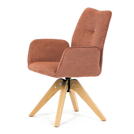 Dřevěná jídelní židle Autronic Židle jídelní s područkami, oranžová voděodpudivá látka, dubové nohy, otočná 360° (DCH-C2148 ORA2) (3)