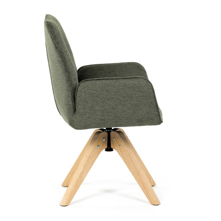 Dřevěná jídelní židle Autronic Židle jídelní s područkami, zelená voděodpudivá látka, dubové nohy, otočná 360° (DCH-C2148 GRN2) (10)