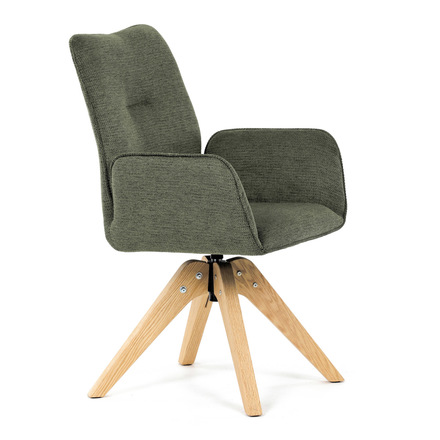 Dřevěná jídelní židle Autronic Židle jídelní s područkami, zelená voděodpudivá látka, dubové nohy, otočná 360° (DCH-C2148 GRN2) (11)