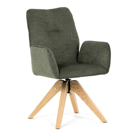 Dřevěná jídelní židle Autronic Židle jídelní s područkami, zelená voděodpudivá látka, dubové nohy, otočná 360° (DCH-C2148 GRN2) (12)