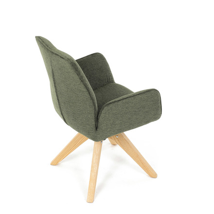 Dřevěná jídelní židle Autronic Židle jídelní s područkami, zelená voděodpudivá látka, dubové nohy, otočná 360° (DCH-C2148 GRN2) (21)