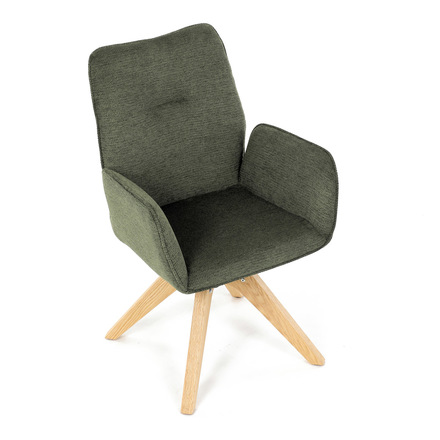 Dřevěná jídelní židle Autronic Židle jídelní s područkami, zelená voděodpudivá látka, dubové nohy, otočná 360° (DCH-C2148 GRN2) (24)