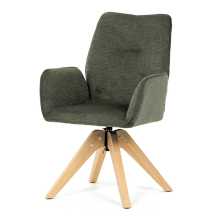 Dřevěná jídelní židle Autronic Židle jídelní s područkami, zelená voděodpudivá látka, dubové nohy, otočná 360° (DCH-C2148 GRN2) (2)