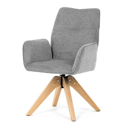 Moderní jídelní židle Autronic Židle jídelní s područkami, světle šedá voděodpudivá látka, dubové nohy, otočná 360° (DCH-C2148 SIL2)