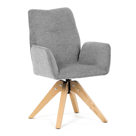Moderní jídelní židle Autronic Židle jídelní s područkami, světle šedá voděodpudivá látka, dubové nohy, otočná 360° (DCH-C2148 SIL2) (12)