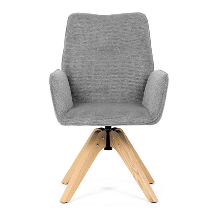 Moderní jídelní židle Autronic Židle jídelní s područkami, světle šedá voděodpudivá látka, dubové nohy, otočná 360° (DCH-C2148 SIL2) (1)