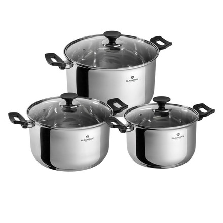 Sada nádobí Blaumann BL-3862 nerez 6 ks 16/18/20 cm Gourmet Line černé rukojeti