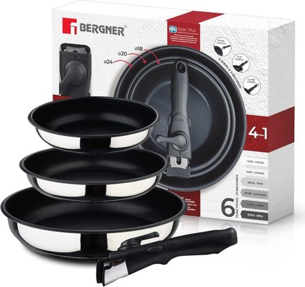 Sada pánví nerez s nepřilnavým povrchem Bergner BG-32292-MM ClickCook 3 ks 18, 20, 24 cm (1)