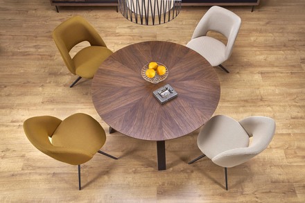 Moderní jídelní stůl Halmar DANILO kulatý, deska - ořechová, nohy - černá (2 Karton) (4)