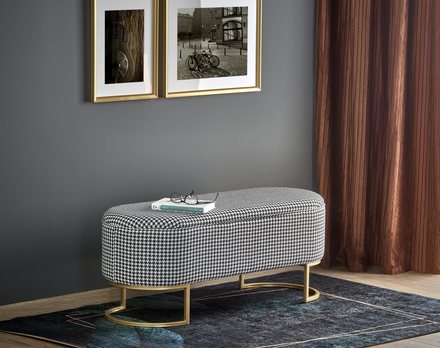 Taburet Halmar HARMONY s úložným prostorem, černá / bílá / zlatá (1p=1szt) (9)