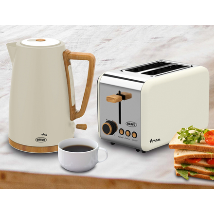 Rychlovarná konvice Bravo Ara B-4936 se dřevem, béžová (1)