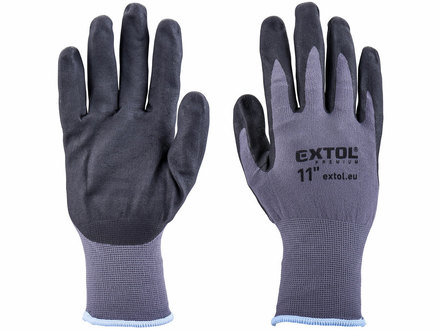 Zahradní rukavice Extol Premium 8856683 rukavice nylonové, bezešvé, polomáčené v nitrilu, velikost 11"