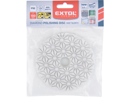 Leštící kotouč Extol Premium 8803090 kotouč diamantový leštící na obklady, O100mm, P50, suchý zip (1)