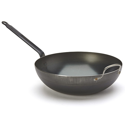 Pánev s nepřilnavým povrchem de Buyer 5217.32, BLUE CARBON, WOK, modrá ocel, průměr 32 cm, výška 9,7 cm, širší dno