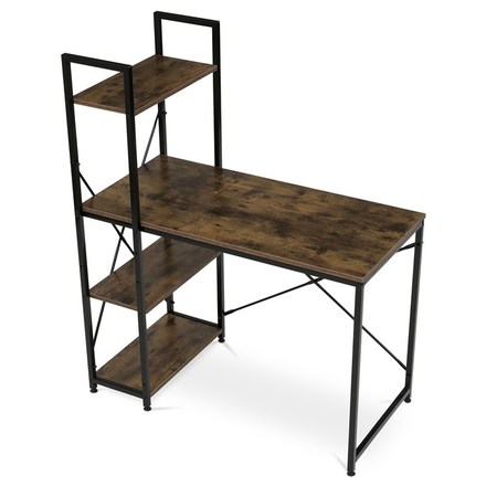 Pracovní stůl Autronic Stůl pracovní s regálem, MDF, dekor staré dřevo, černý kov (GD-512 OLW) (6)