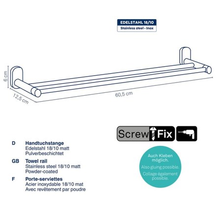 Držák na ručníky Kela KL-22757 ALESSIO nerez 18/10 černá 60,5x12,5x6,0cm (2)
