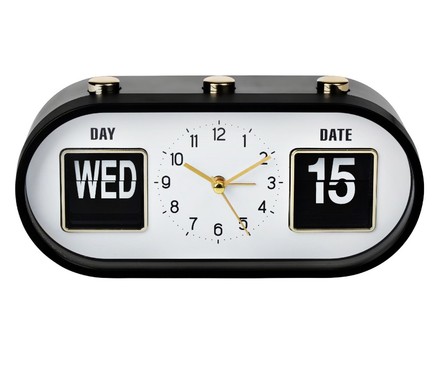 Hodiny Articasa ED-258784cern stolní s budíkem a překlápěcím kalendářem černá