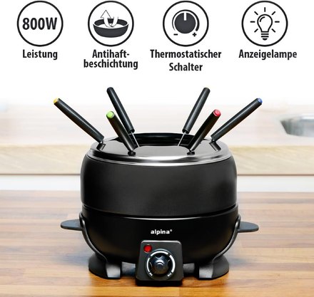 Elektrické fondue Alpina ED-227088 6 vidliček 2,3 l černá (1)