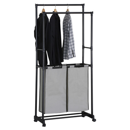 Věšák Autronic Věšák dvouramenný s košem na prádlo, černý plast. (GD-176 BK)