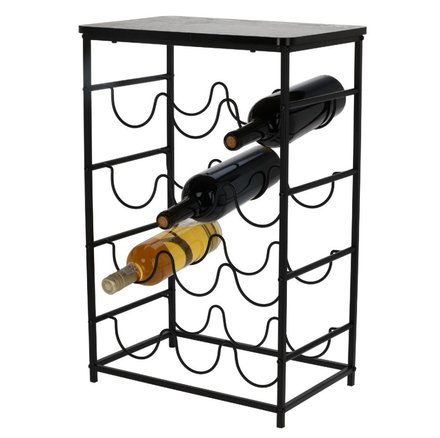Stojan na víno Excellent KO-HZ1240380cern Kovový stojan na víno a akátový odkládací stolek 12 lahví černá