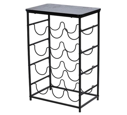 Stojan na víno Excellent KO-HZ1240380cern Kovový stojan na víno a akátový odkládací stolek 12 lahví černá (1)