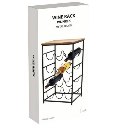 Stojan na víno Excellent KO-HZ1240380drev Kovový stojan na víno a akátový odkládací stolek 12 lahví (2)