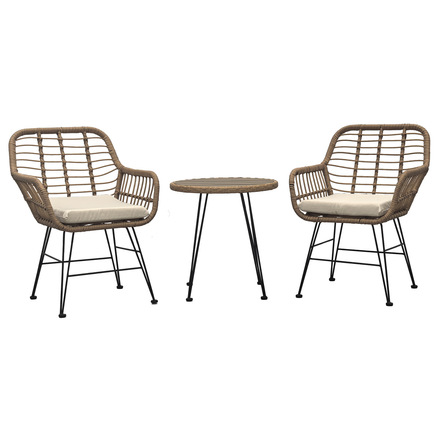 Set zahradního nabytku Autronic Relaxační set stůl + 2 židle, kov, umělý ratan, látka béžová, deska stolku polywood (AZ-F1208 NAT)